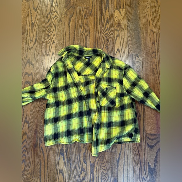 Express Tops - Bright Yellow and Black Plaid Shirt